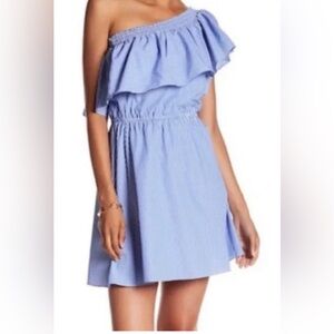 Parker Blue & White Stripe One-Shoulder Dress